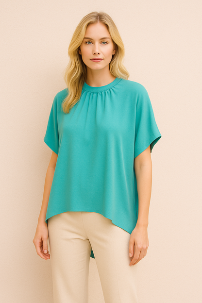 Jacinta green blouse with dolman sleeve