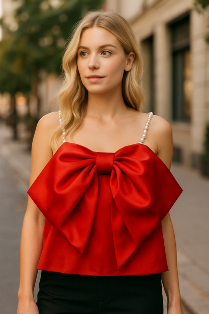 Sarai oversize bow top with pearl straps