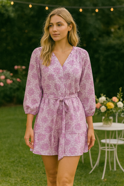 Nyla purple floral button down dress