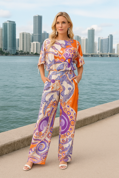 Zoey purple and orange print blouse
