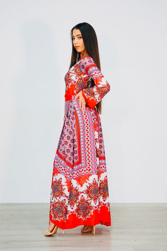 Emma red print full wrap around wrap dress