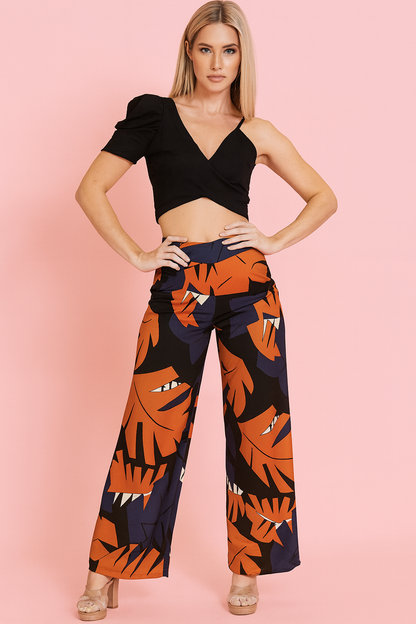 Lorenza Palazzo Pants in floral black and blue