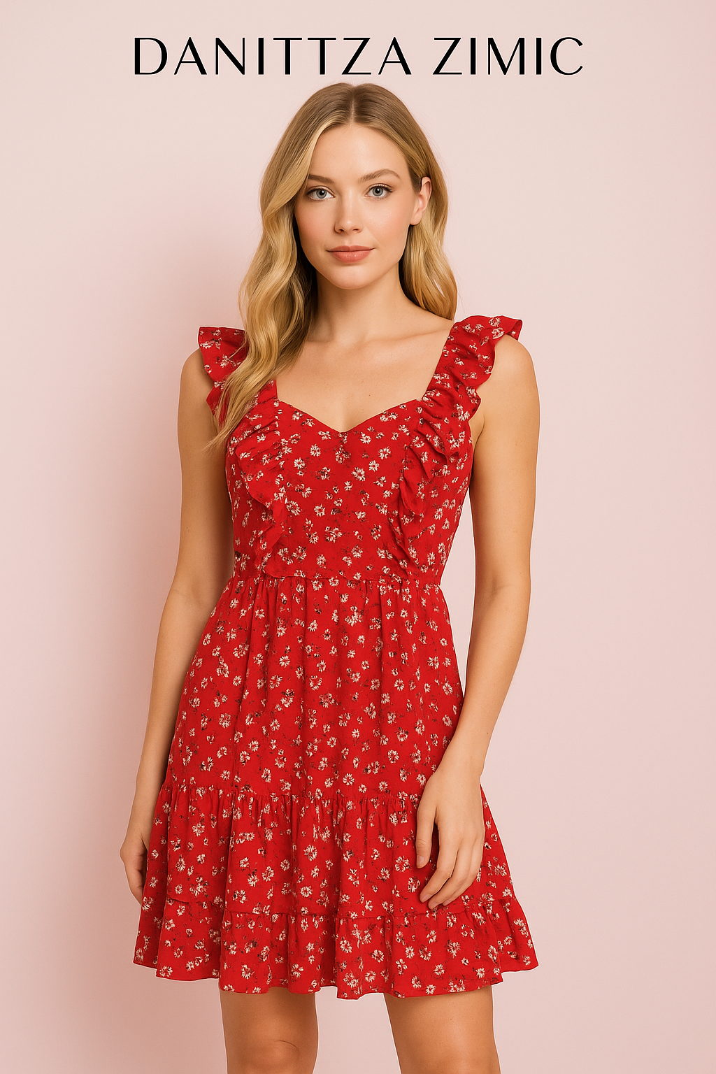 Meija red floral dress