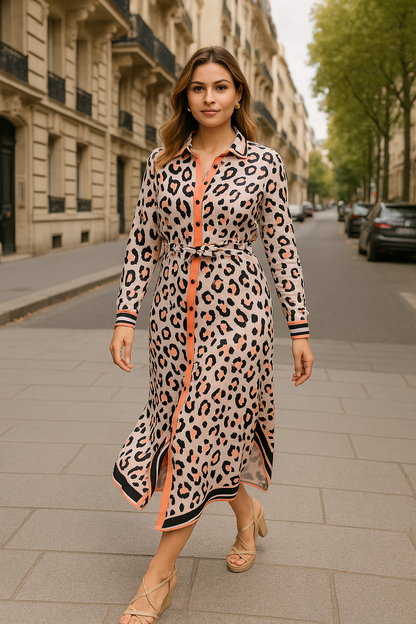 Laina animal print button down midi dress