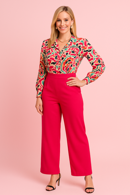 Ella Top in green and pink print