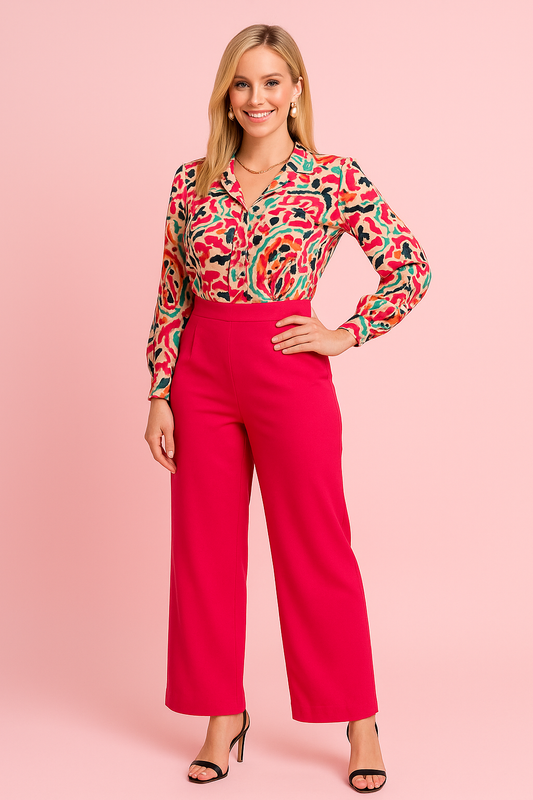 Ella Top in green and pink print