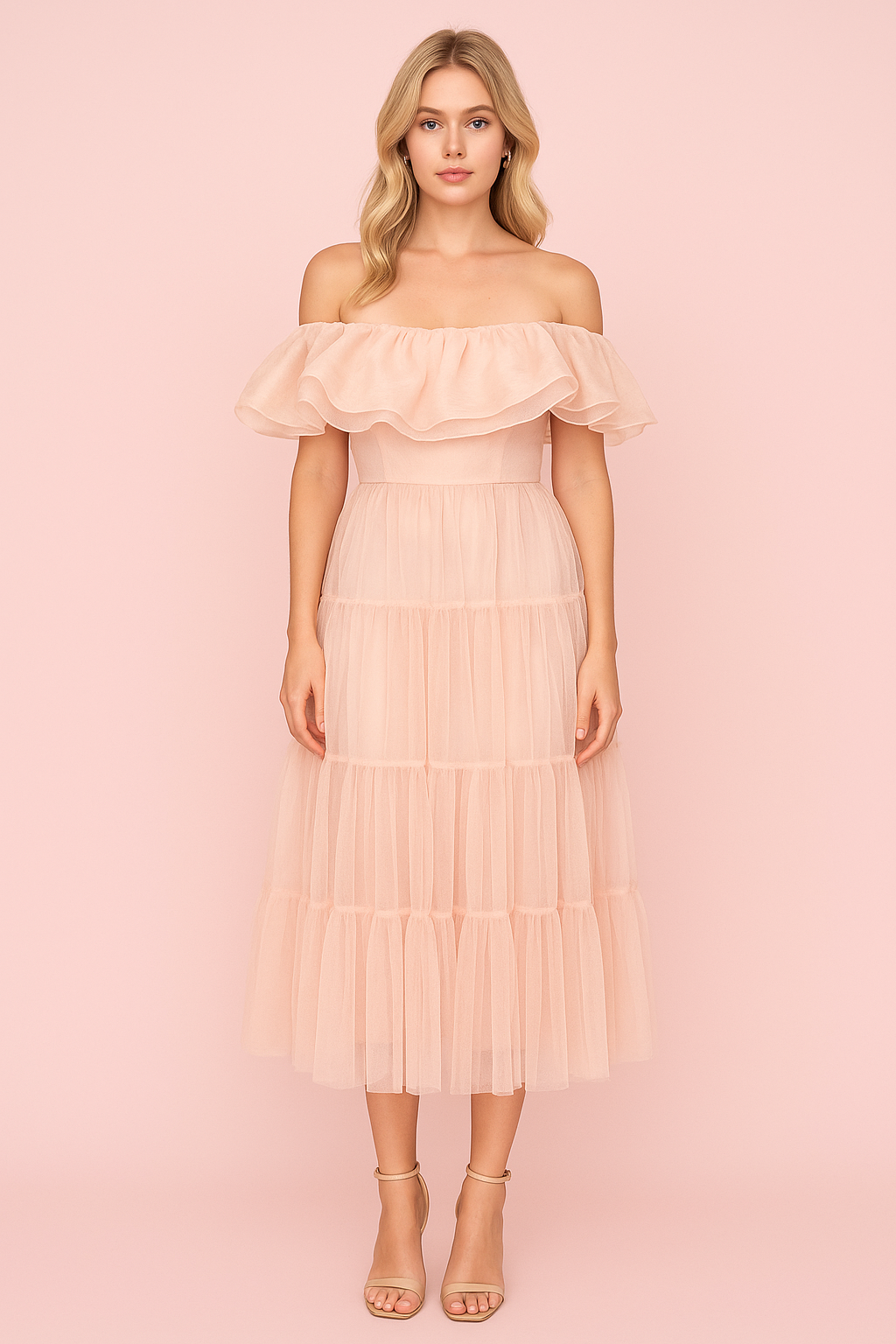 Becky nude chiffon midi dress