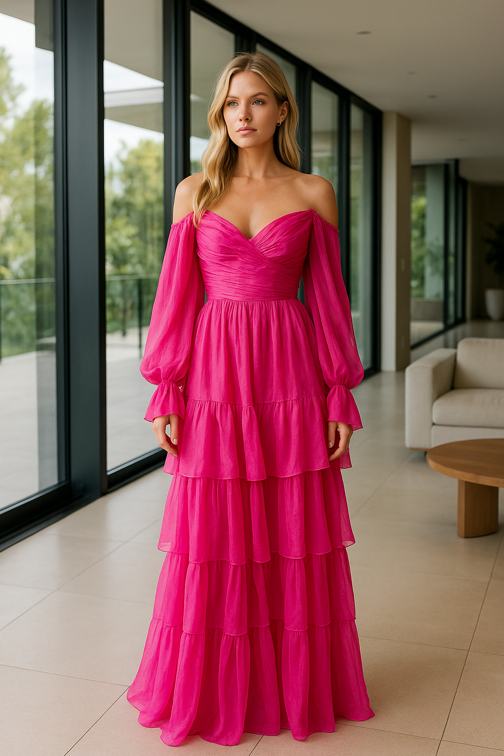 Adelina hot pink chiffon dress - Small Adelina hot pink chiffon dress - Small