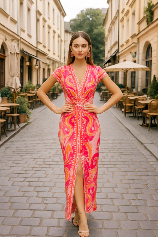 Bethany Maxi Dress in Pink print