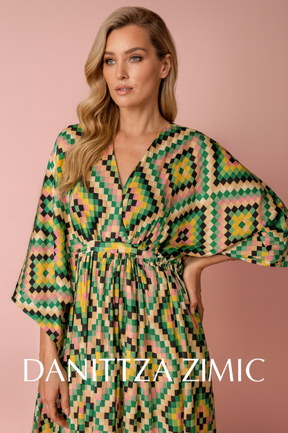 Isla green chevron kaftan