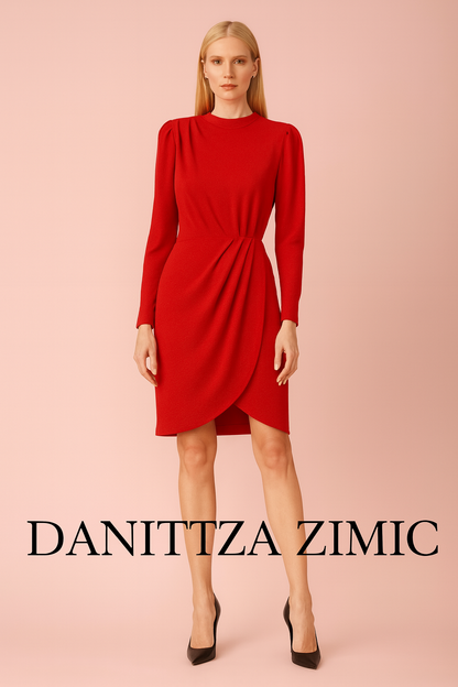 Charity red dress with draping