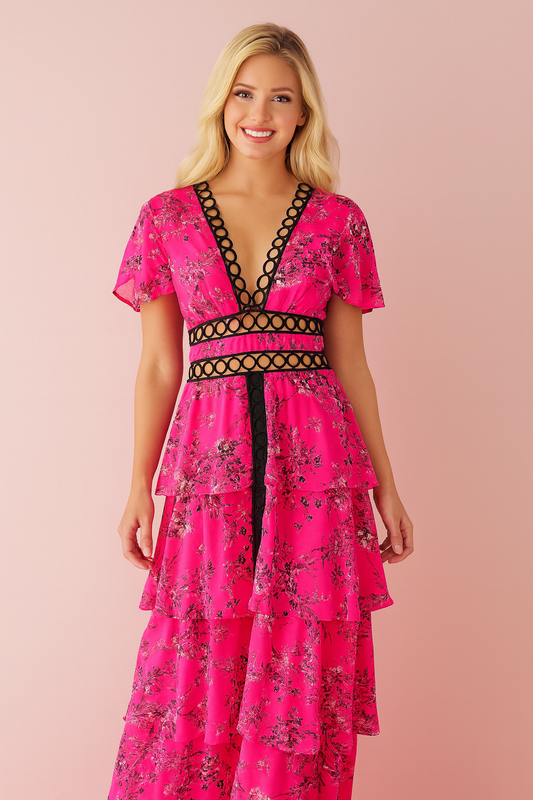 Fiona Tier Pink Floral Dress