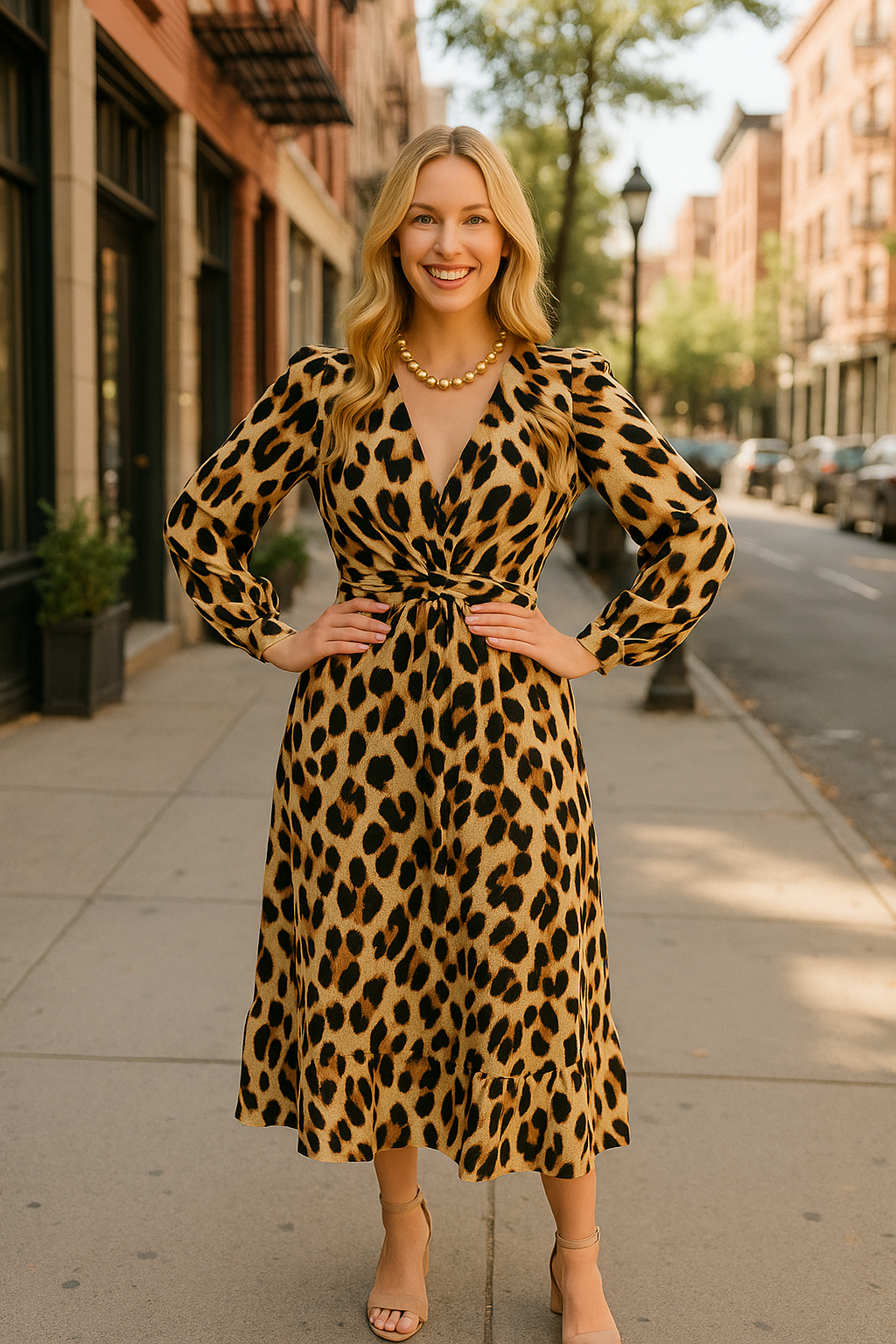 Jillian Animal print wrap around dress hi low