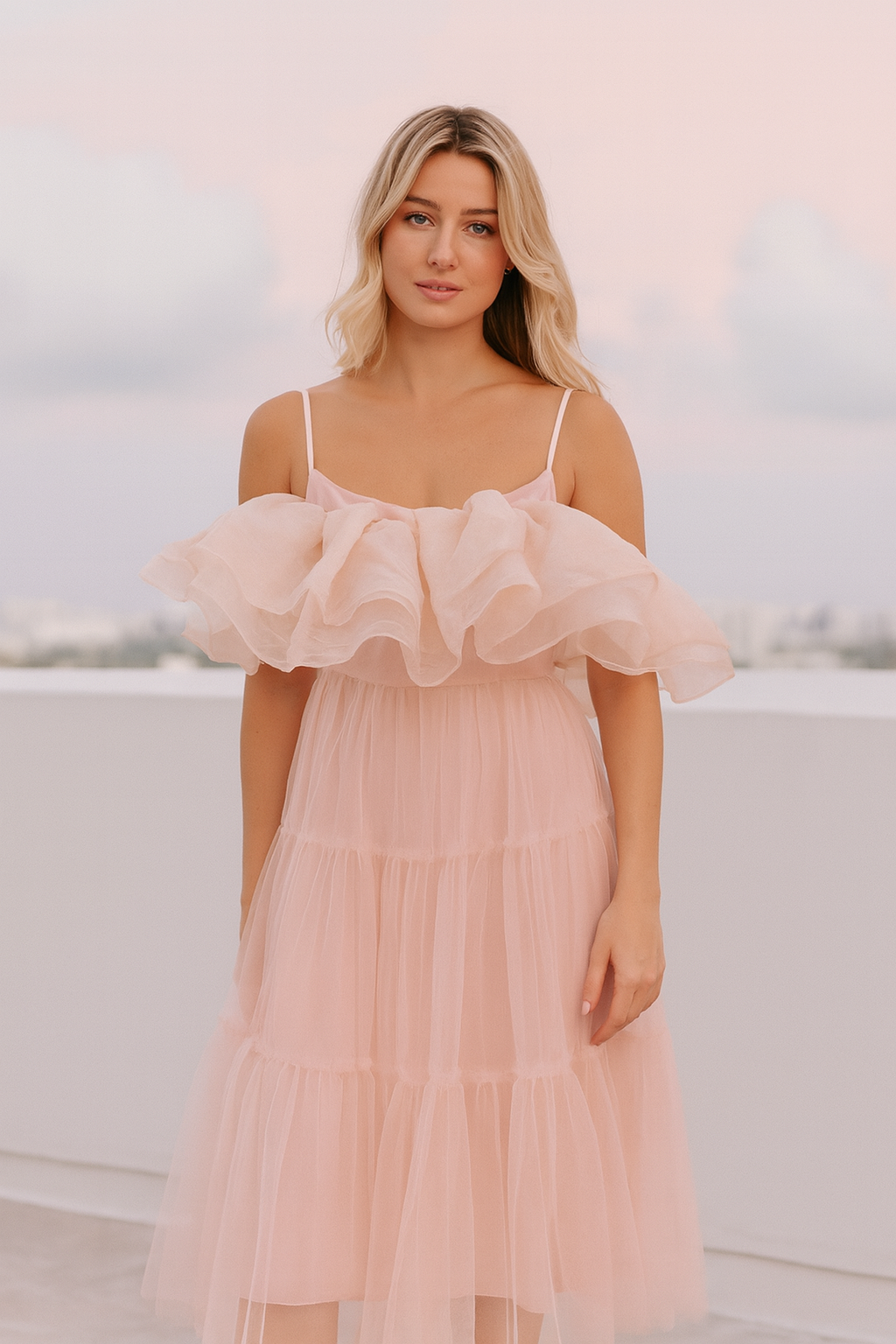 chiffon nude dress Off-Shoulder Nude Chiffon Gown with Crystal Drop Evening Dress