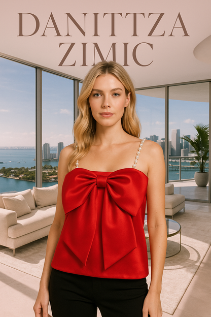 Sarai oversize bow top with pearl straps