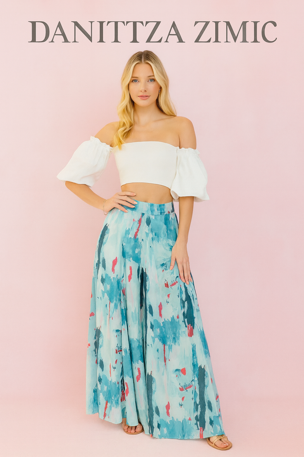 Josephine blue abstract print pants