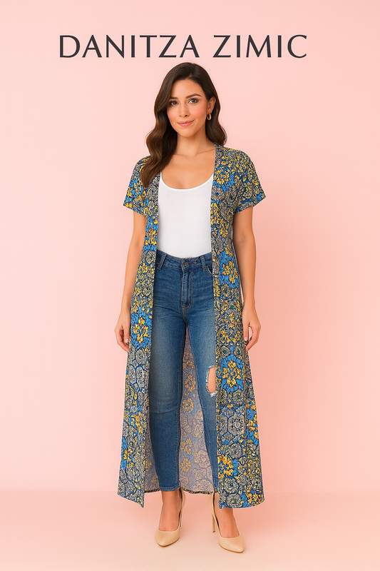 Aisha navy blue duster kimono