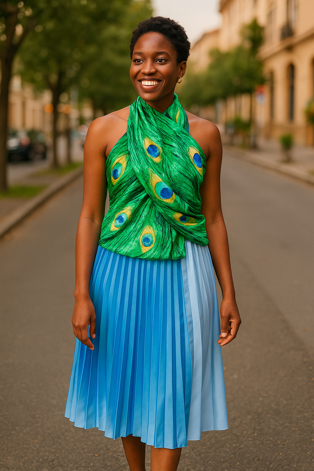 Athena periwinkle pleated charmeuse skirt