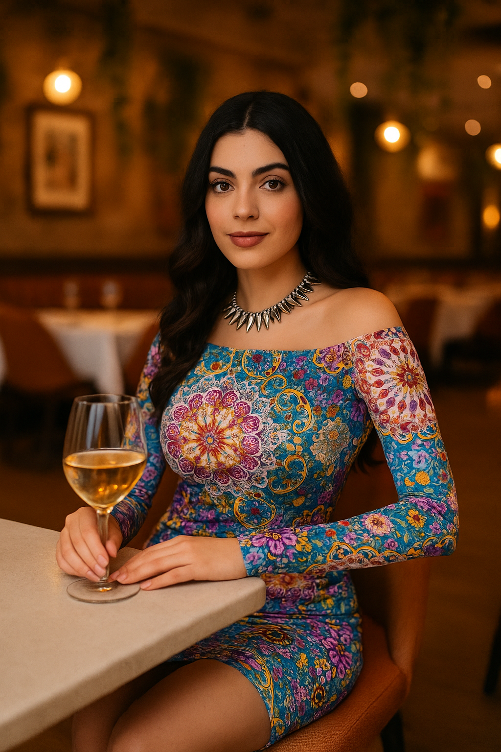 Marisa off the shoulder mandala print body con dress