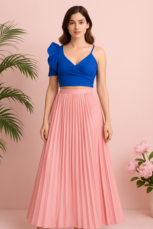 Diana long maxi skirt in nude pink pleated