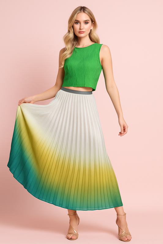 Barbara Pleated Skirt in ombre green