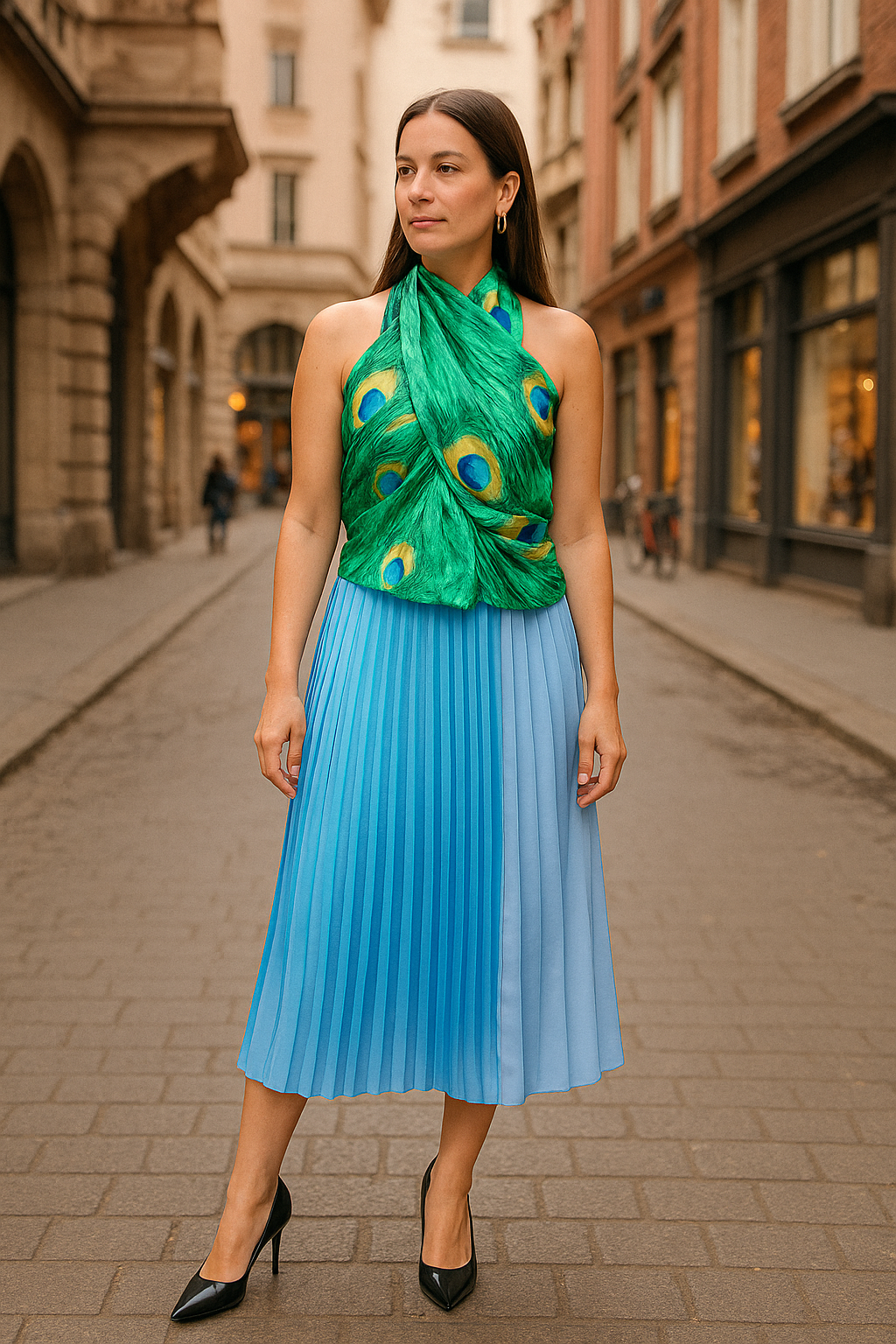Athena periwinkle pleated charmeuse skirt