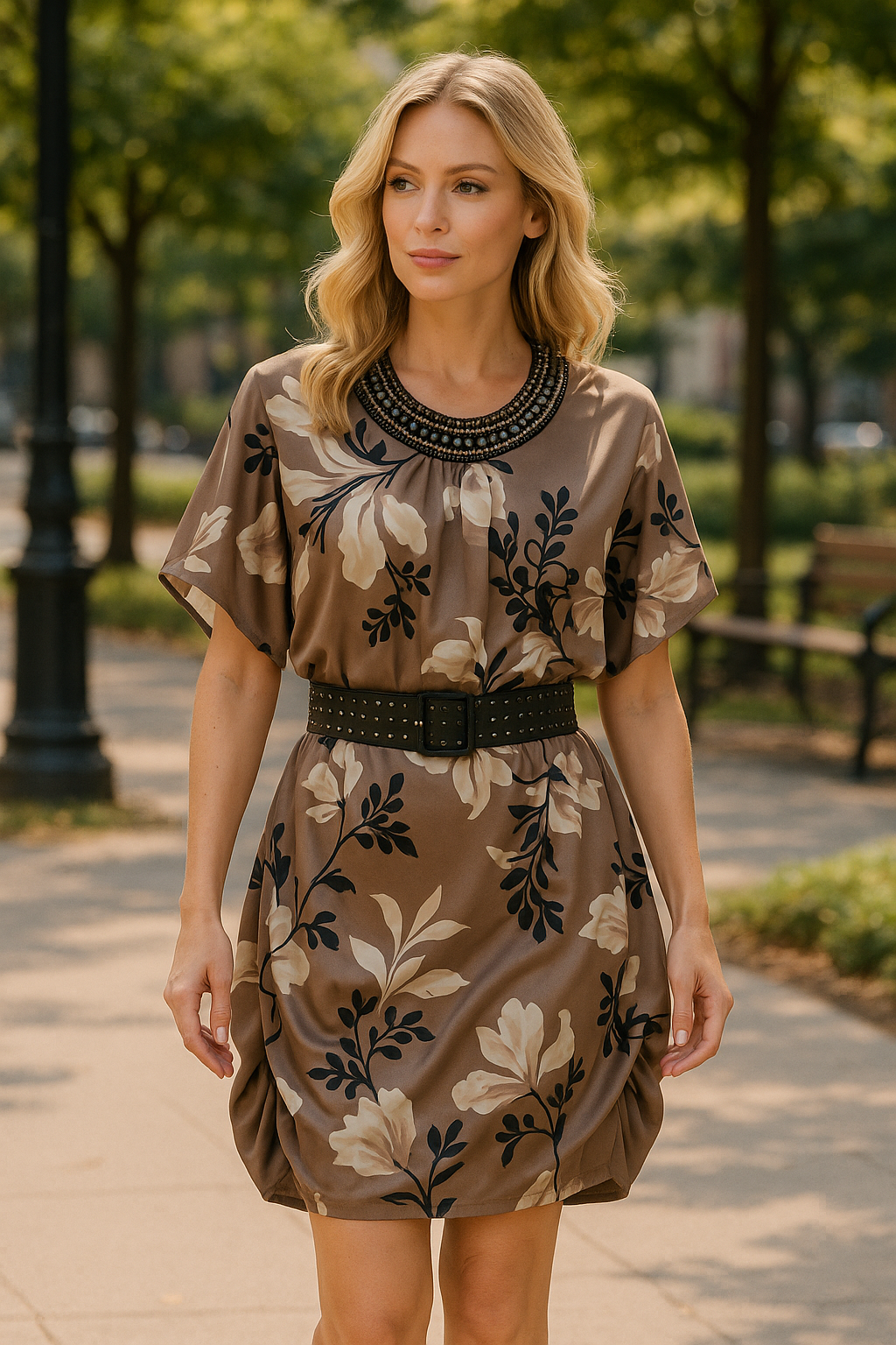 Mercy brown print tunic dress