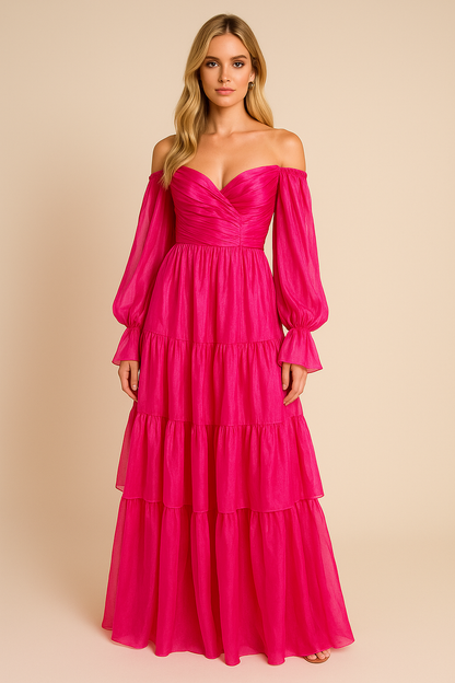 Adelina hot pink chiffon dress