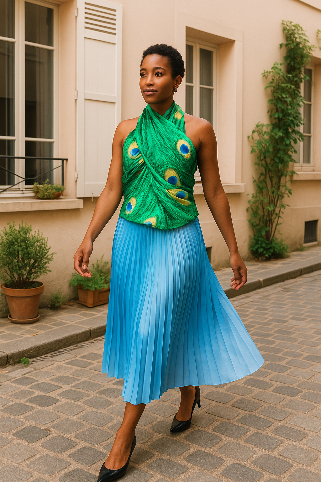 Athena periwinkle pleated charmeuse skirt
