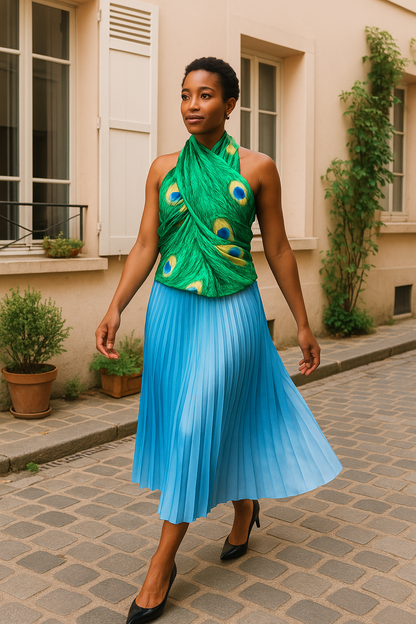 Athena periwinkle pleated charmeuse skirt