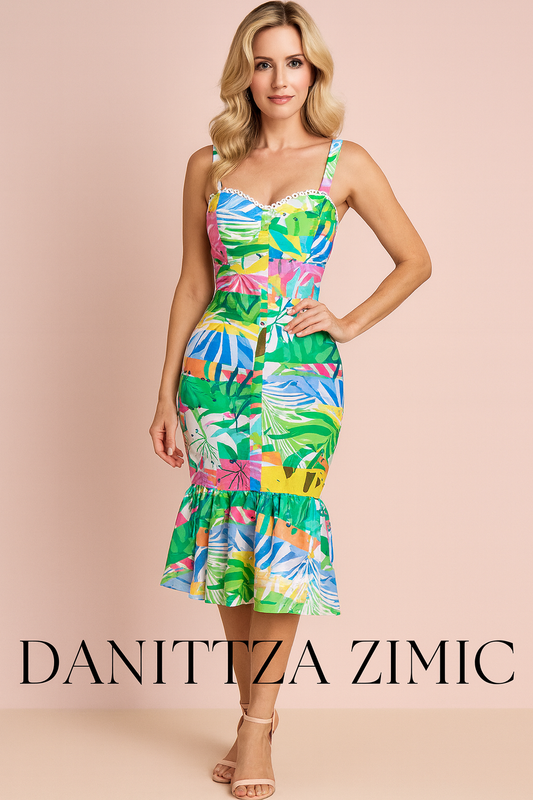 Lili midi tropical green print dress
