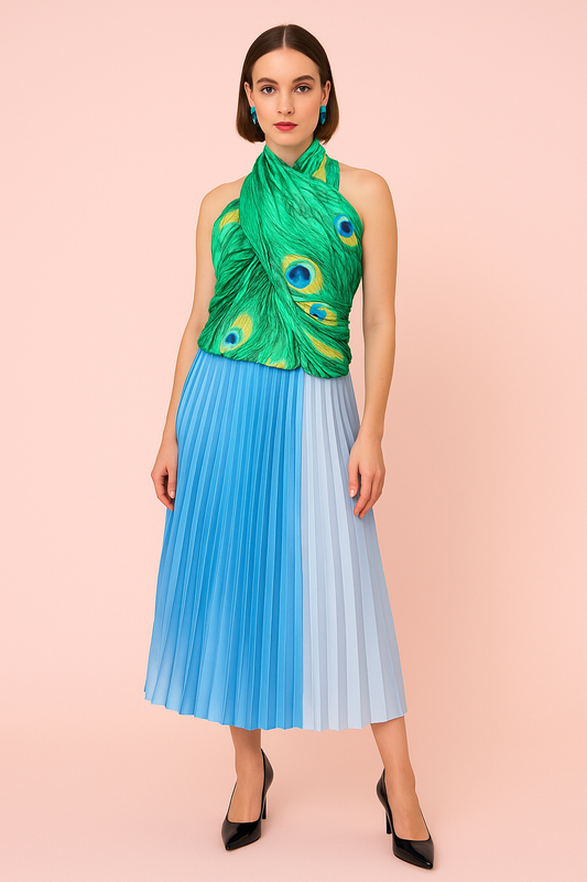 Athena periwinkle pleated charmeuse skirt