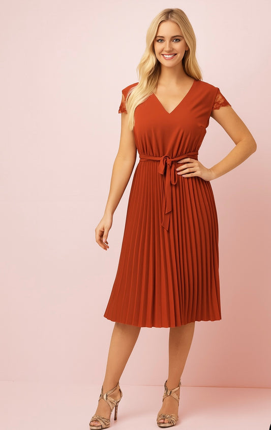 Yuli V neck dress in burnt orange