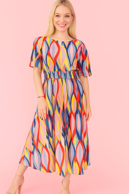 Carolina chevron print mid red dress