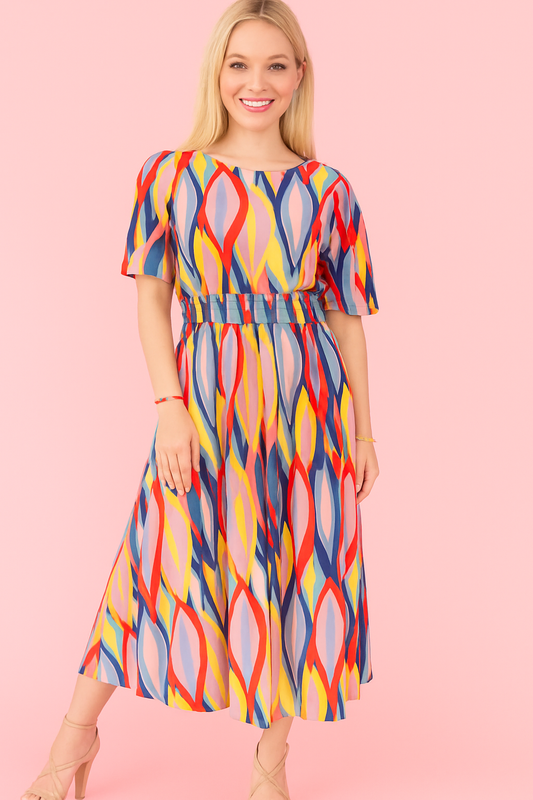 Carolina chevron print mid red dress