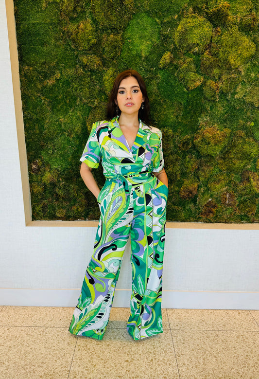 Miranda green gemoetric print pants