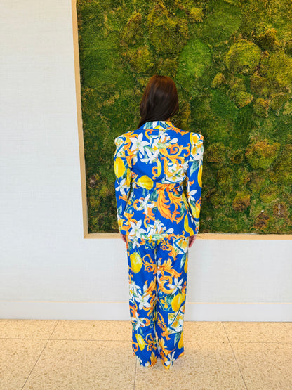 Elaine blazer in a royal blue lemon print