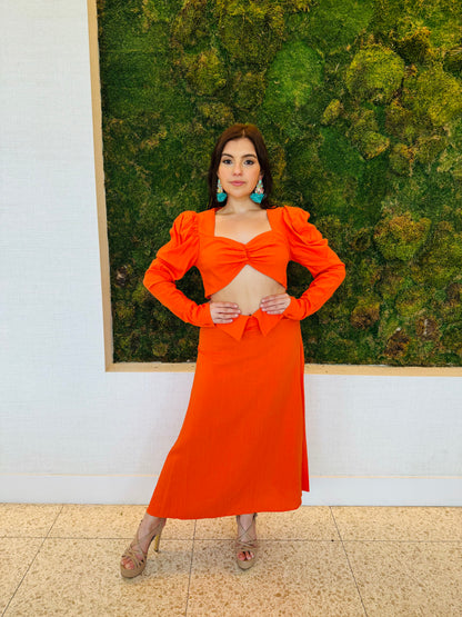Alexandra orange linen midi skirt