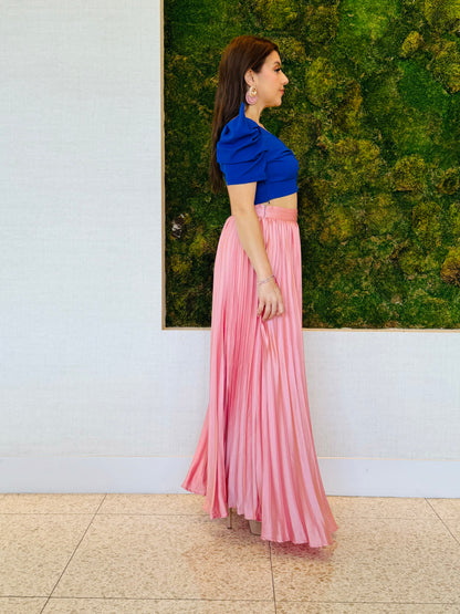 Diana long maxi skirt in nude pink pleated