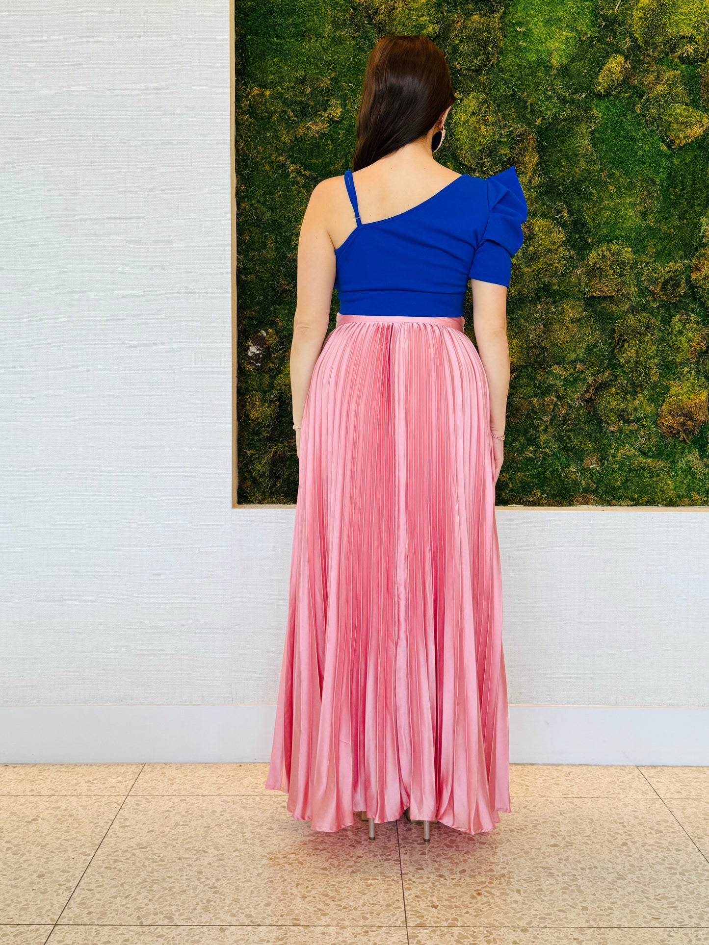 Diana long maxi skirt in nude pink pleated