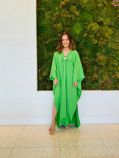 Marley kaftan in  green with a hoop detail in the center