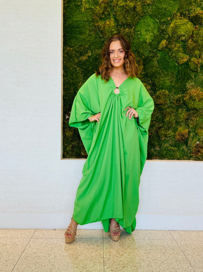 Marley kaftan in  green with a hoop detail in the center