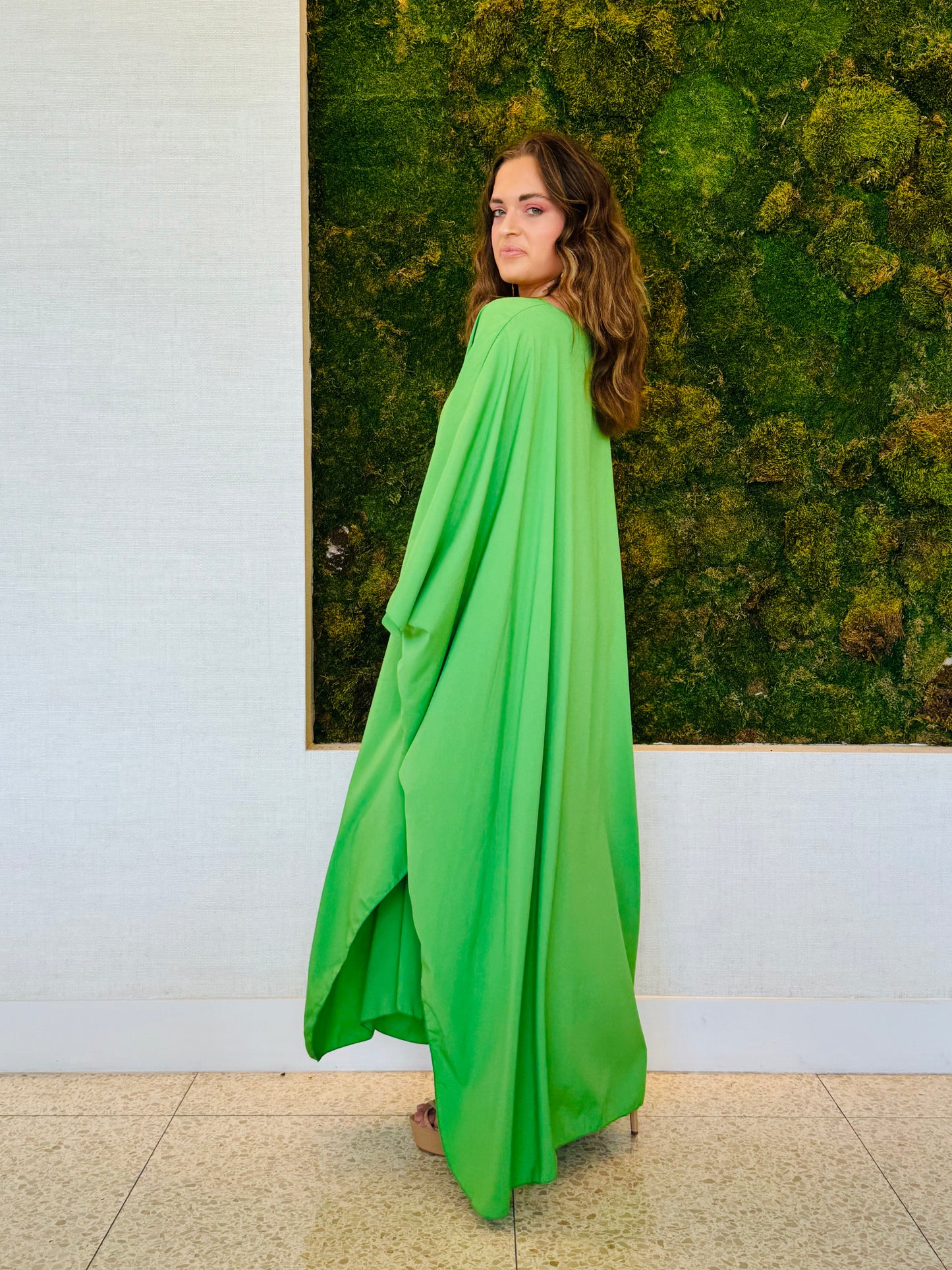 Marley kaftan in  green with a hoop detail in the center