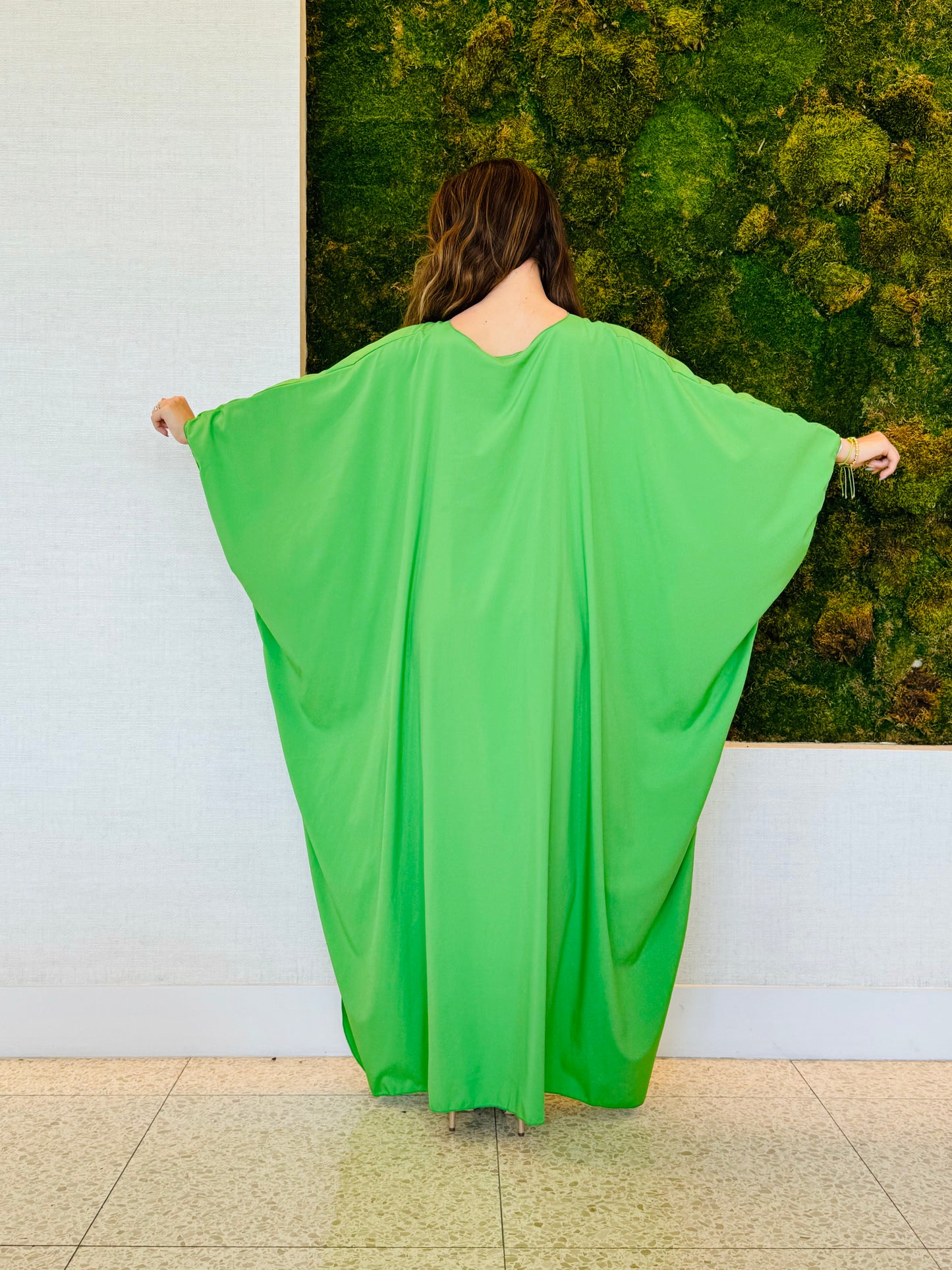 Marley kaftan in  green with a hoop detail in the center