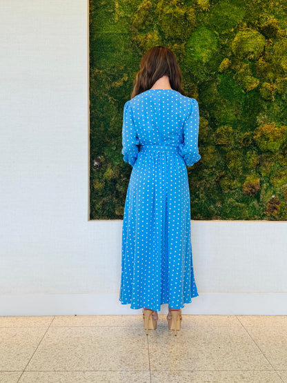 Astrid light blue polka dot maxi dress with long sleeves