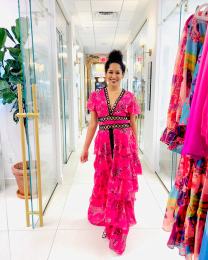 Fiona Tier Pink Floral Dress