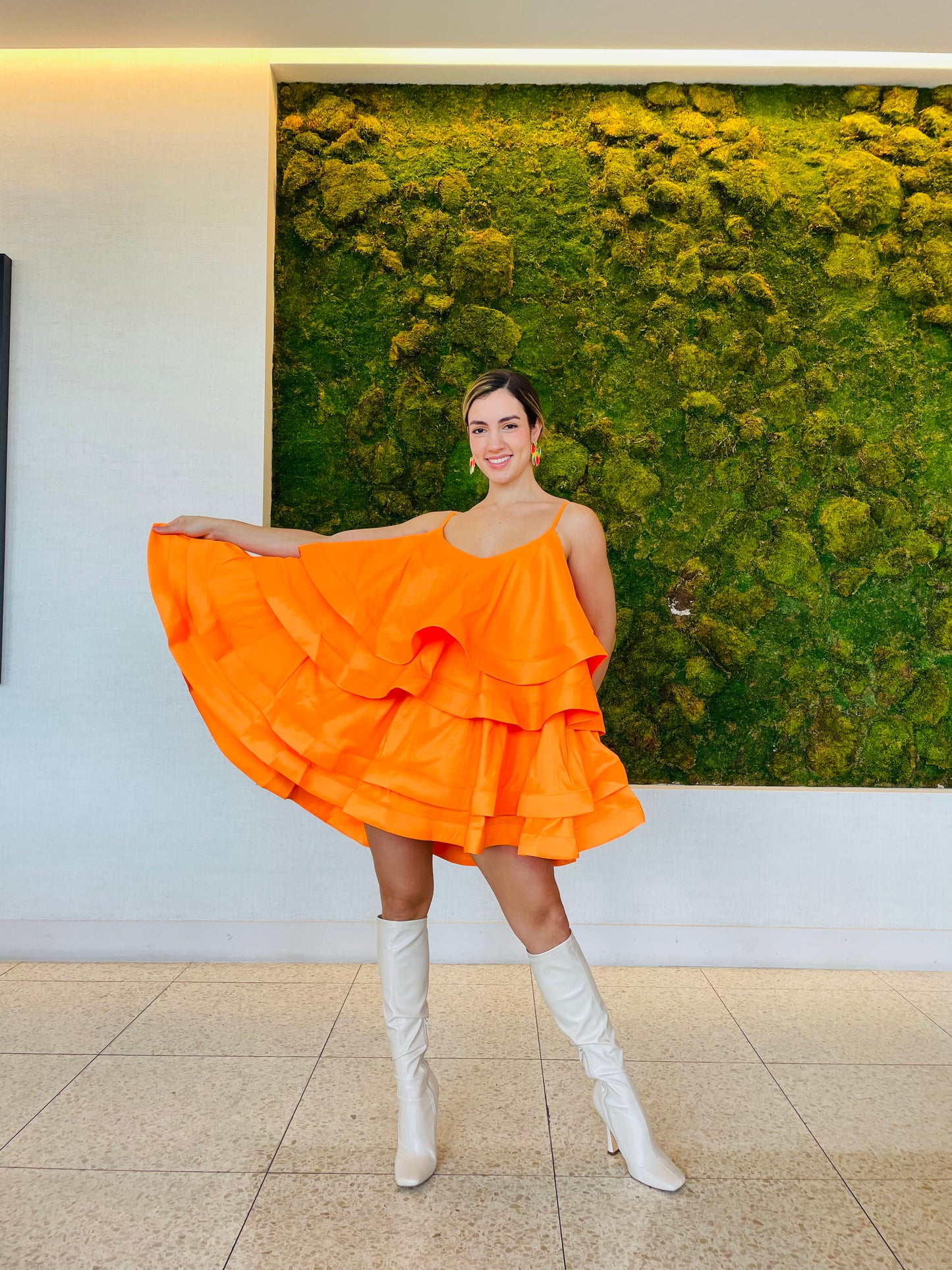 Antonella orange print Couture dress