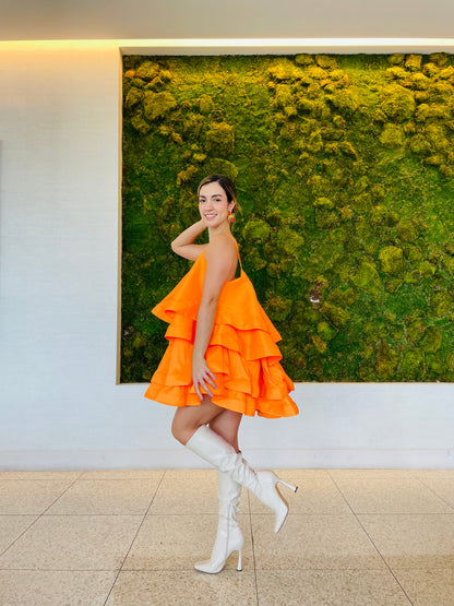 Antonella orange print Couture dress
