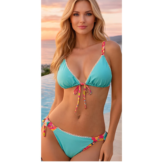 April Reversible Bikini Set – Turquoise & Tropical Floral