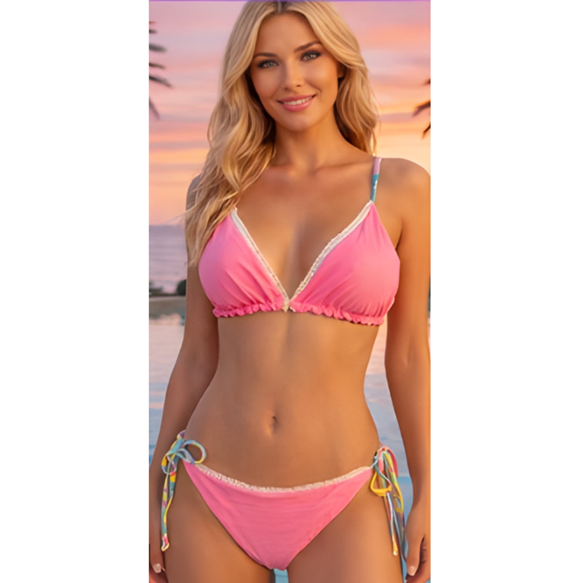 Emma Pink Reversible Bikini Set – Solid Pink & Abstract Print